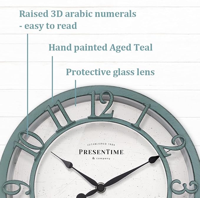 Presentime & Co 10" Farmhouse Series Wall Clock, Shiplap Style, Silent No - Image 2