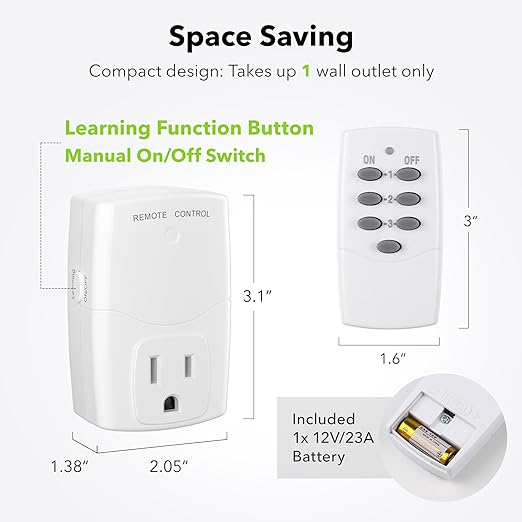 BN-LINK Mini Wireless Remote Control Outlet Switch Power Plug in - Image 6