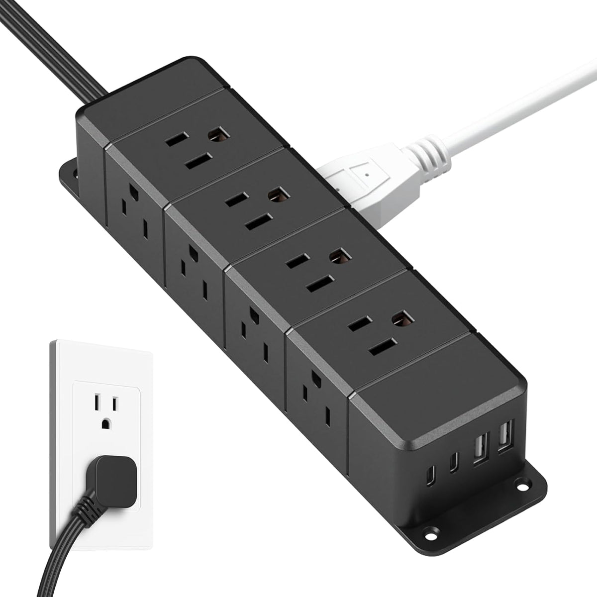 40W Fast Charging Under Desk Power Strip, 12 Outlet Mountable Power Strip