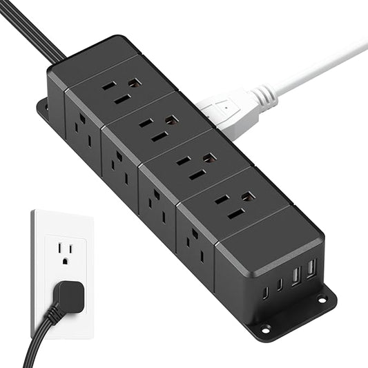 30W USB C Power Strip Surge Protector, Ultra Thin Flat Plug Power Strip 4 Side by ANNQUAN