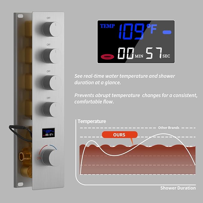 KATAIS Digital Display Shower Fixtures Brushed Nickel Shower System - Image 6
