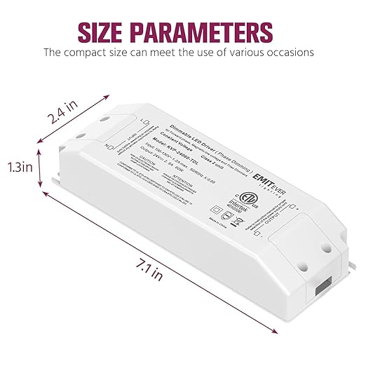 EMITEVER Triac Dimmable Driver, 2 Packs 60W Power Supply, AC 120V to DC 24V - Image 3