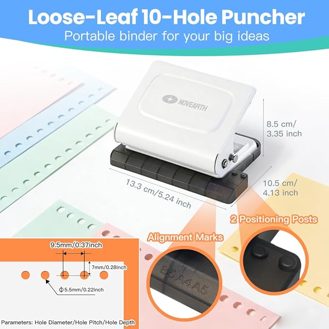 10-Hole Binding Machine for Planners, Metal Punch Loose Leaf Tool 26 Holes for - Image 6