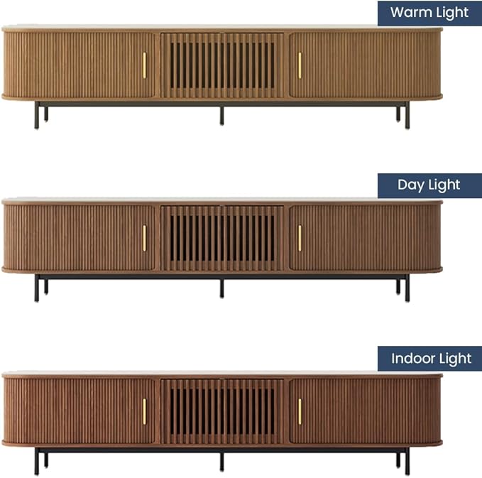 POVISON Sliding Tambour Door TV Stand, Mid Century Modern Sintered Stone TV - Image 5