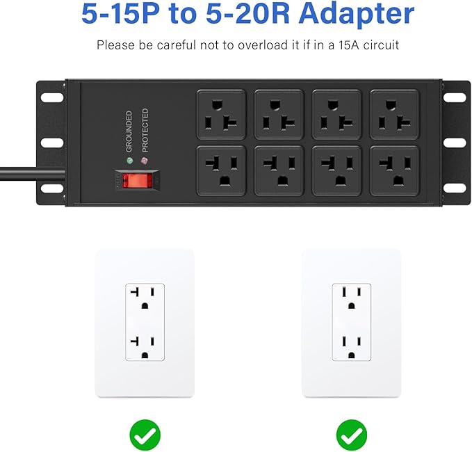 CCCEI Black Heavy Duty Power Strip Surge Protector 20 AMP, 8 Outlets 12 Gauge - Image 4