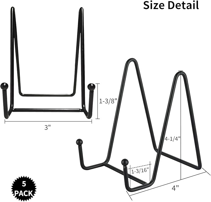 IBosins 5 Pack 4 Inch Plate Holder Display Stands, Metal Black Frame Stand - Image 2