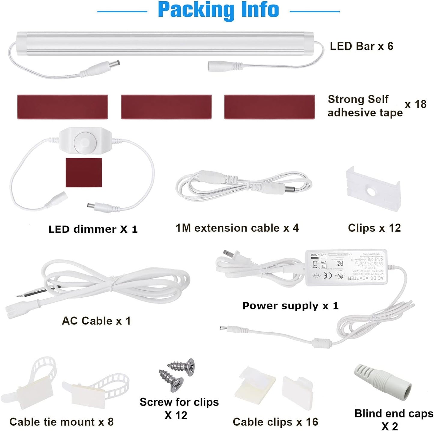 Kitchen Under Cabinet LED Lighting Kit, Super Bright, 6 PCS 12 Inches Light Bars, Plug-in or Hardwire Power Adapter, 31W 2000 Lumen, for Cabinet Counter Shelf Workbench (Daylight White 5000K)