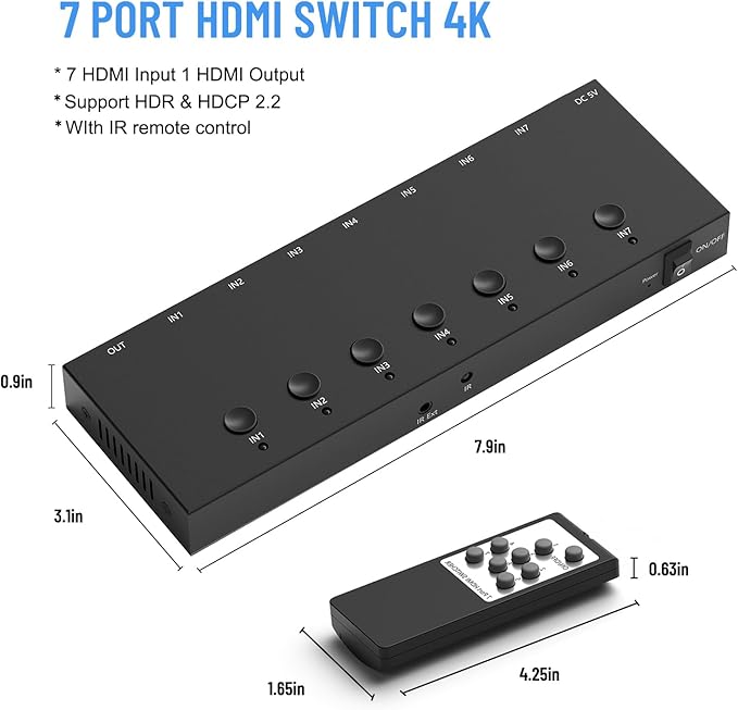 RuiPuo 7Port HDMI Switcher 4K@60Hz 7In 1Out HDMI Selector - Image 6