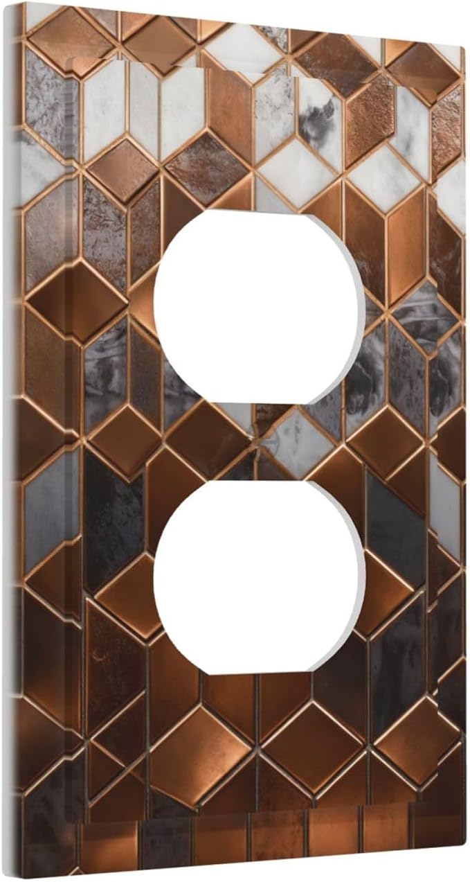 Bvtewkhz Brown Abstract Luxury Modern Geometric Cubic Marble Duplex Outlet - Image 2