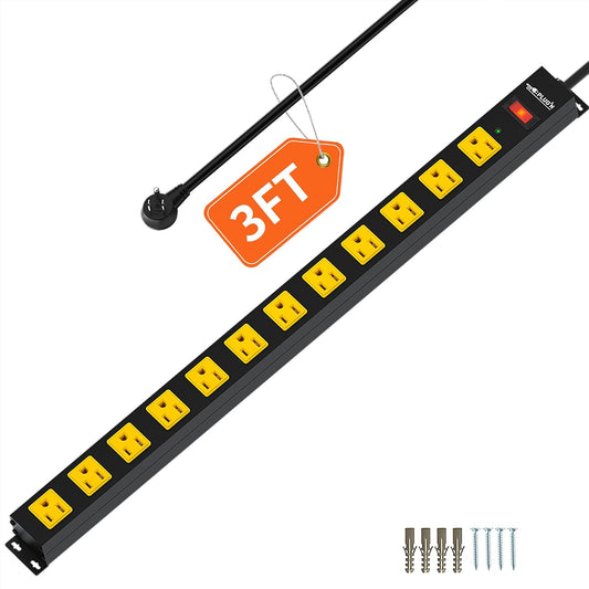 12 Outlet Long Power Strip, 3FT Power Cord, 2100 Joules Surge Protector