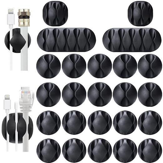 OHill Desk Cable Management Cord Organizer, 24 Pack Black Self Adhesive Cord by OHill