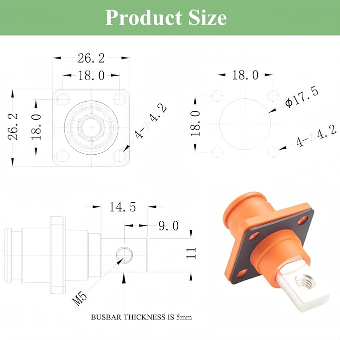 1 Set Battery Energy Storage Connector 100A 16mm² High Current HV Connectors - Image 7