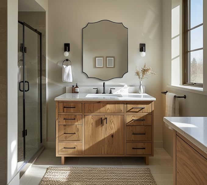 ANDY STAR Matte Black Bathroom Mirror, 24x32 Inch Scalloped Mirror - Image 3