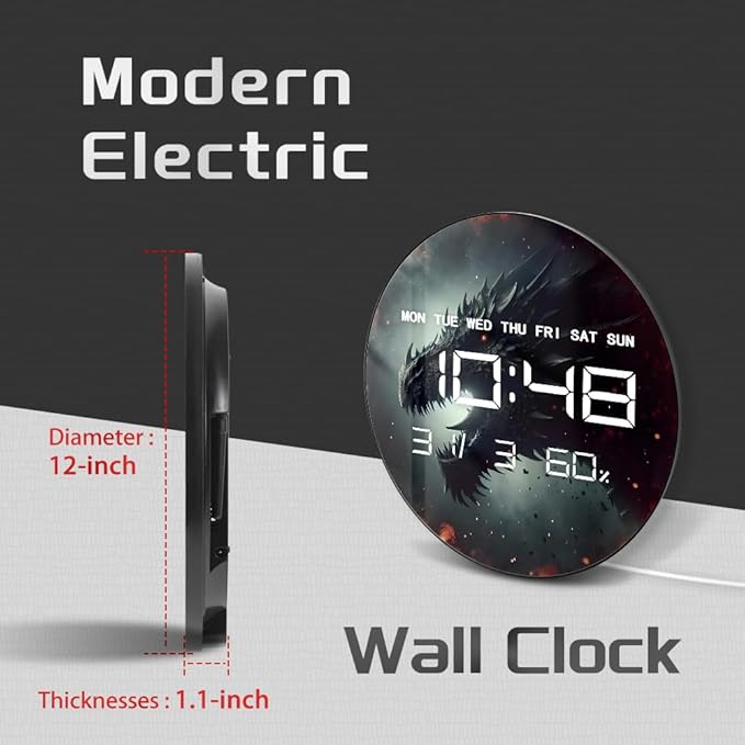 Timethink 12 Inch Evil Dragon LED Digital Wall Clock Large Display, Dark - Image 2