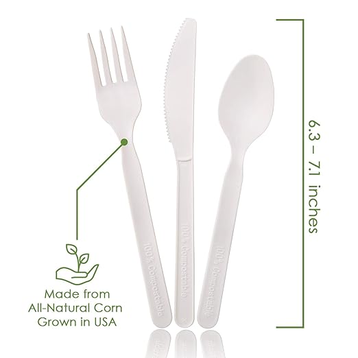 Ecovita 100% Compostable Forks Spoons Knives Cutlery Combo Set - Image 3