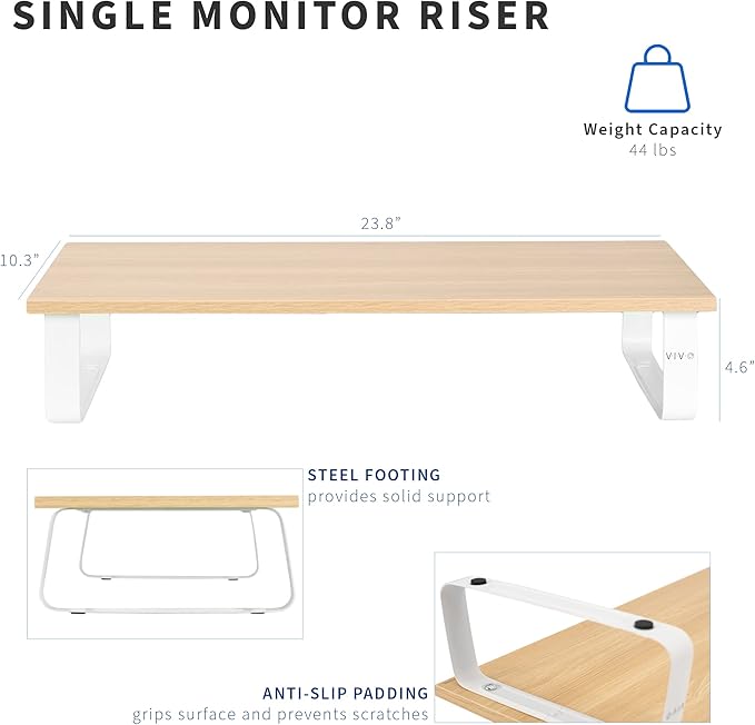 VIVO 24 inch Monitor Stand, Wood and Steel Desktop Riser, Small TV, Ergonomic - Image 3