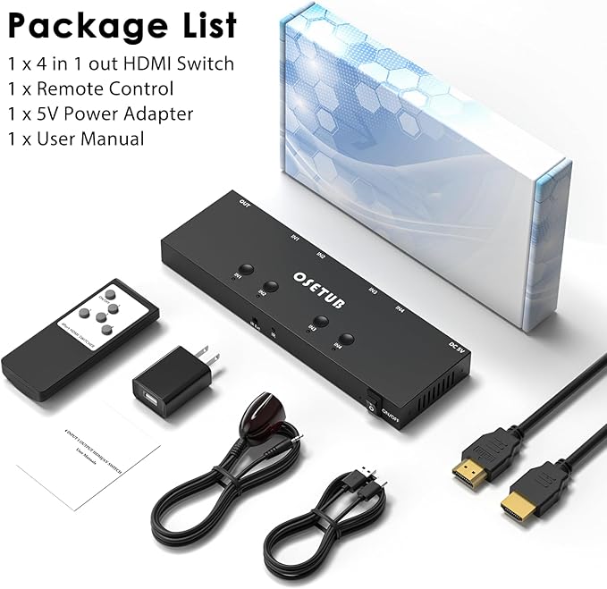 4K@60Hz 4 in 1 Out HDMI Switch, 4 Port HDMI Switcher Selector Support HDR10 & - Image 7