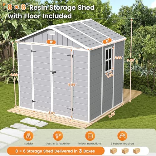 udpatio resin storage shed 8x6 ft plastic outdoor shown in use