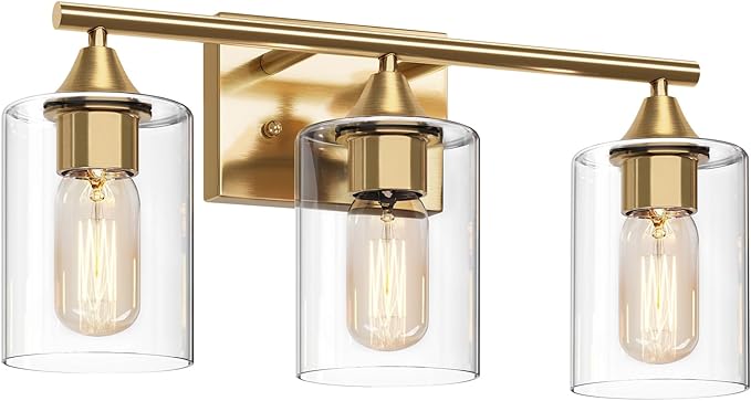 XPEHK Gold Bathroom Light Fixtures, 3-Light Vanity Lights, Modern Brushed Brass - Image 8