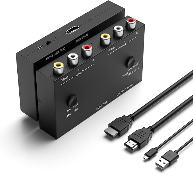 Arector 2 AV to HDMI Converter, 1080P/720P 2 Port RCA Composite CVBS AV Switch by Arector