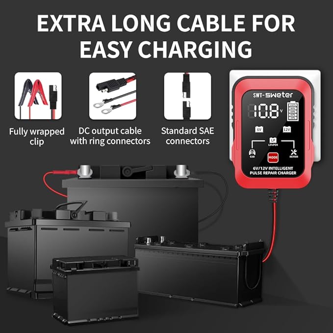 1.5A 6V/12V Smart Battery Charger – Automatic Maintainer, Trickle Charger & - Image 4