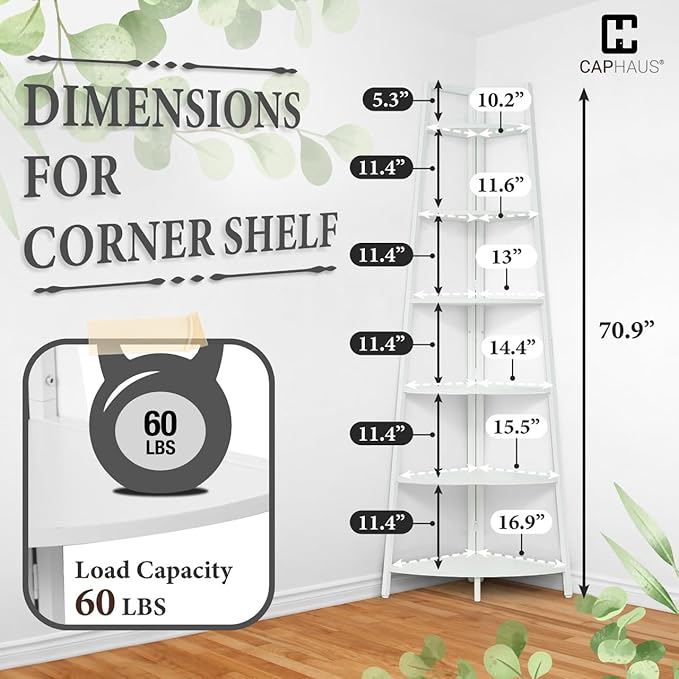 CAPHAUS Tall Corner Shelf Stand, 6-Tier Display Shelves, Ladder Corner Wood - Image 2