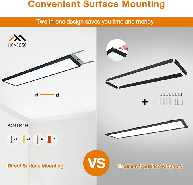Mcacggo Black 1x4 LED Flat Panel Light Surface Mount, 5000K-4000K-3000K - Image 2