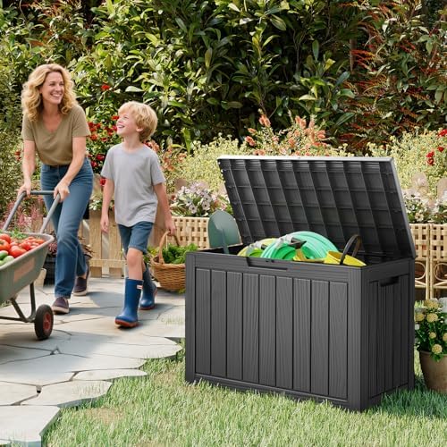 lubannese outdoor storage box, 50 gallon waterproof resin, close-up detail