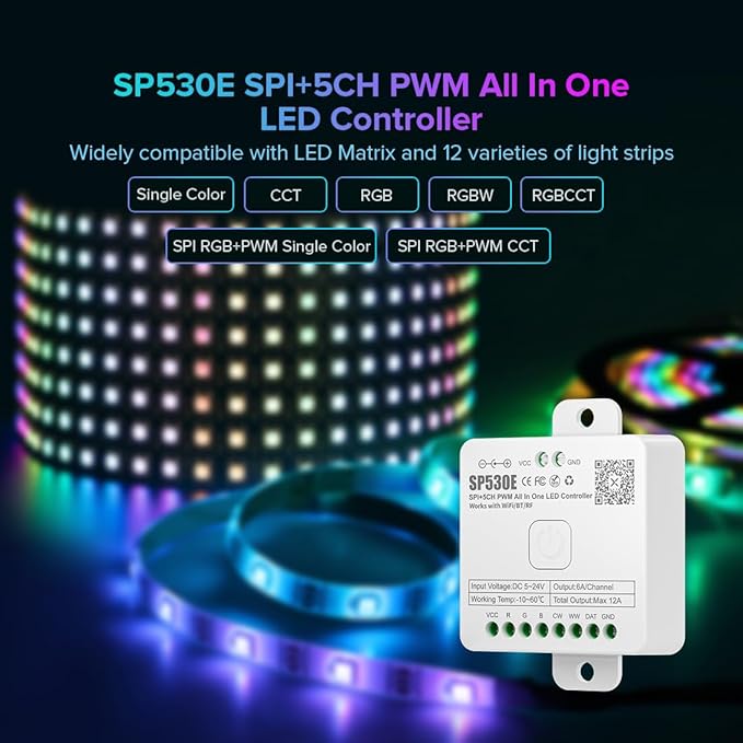 BTF-LIGHTING SP530E WiFi Alexa Bluetooth LED Controller Support PWM Monochrome - Image 2