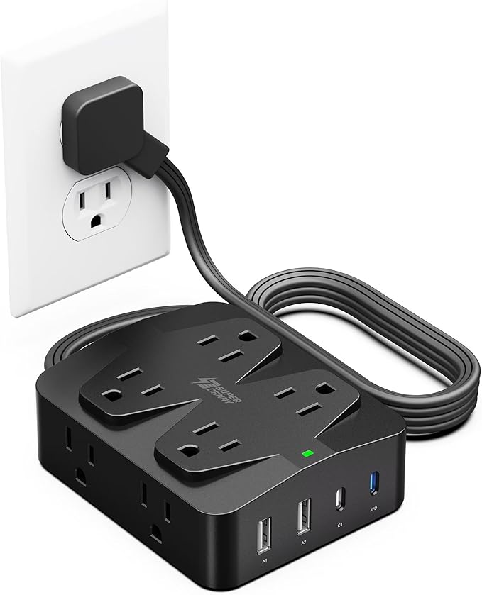 35W Fast Charging Power Strip, SUPERDANNY 6ft Flat Plug Extension Cord by SUPERDANNY