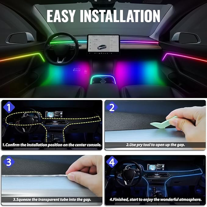 Ambient Lighting Car Led Lights Interior, 43.3’’ USB Powered Acrylic Neon - Image 7