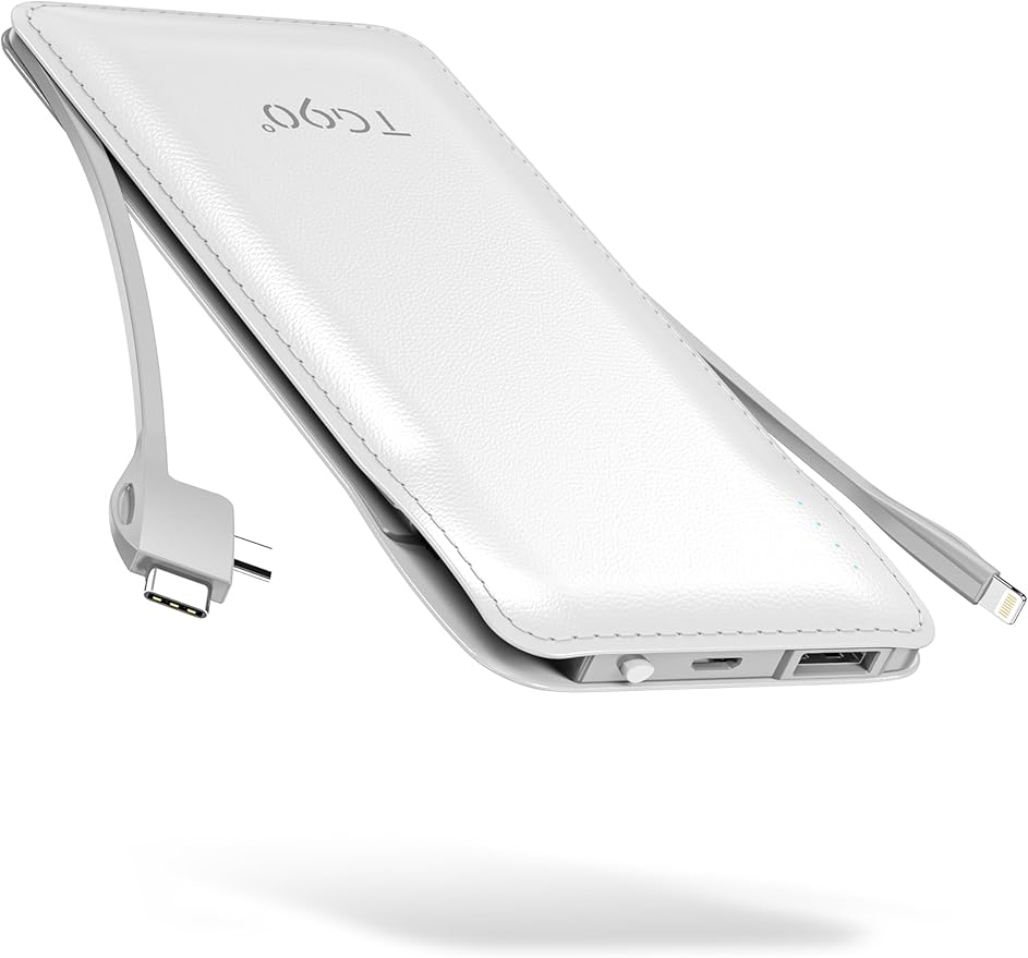 TG90° 10000mAh Power Bank Built-in Cables, Pocket Size USB C Portable Charger by TG90%C2%B0