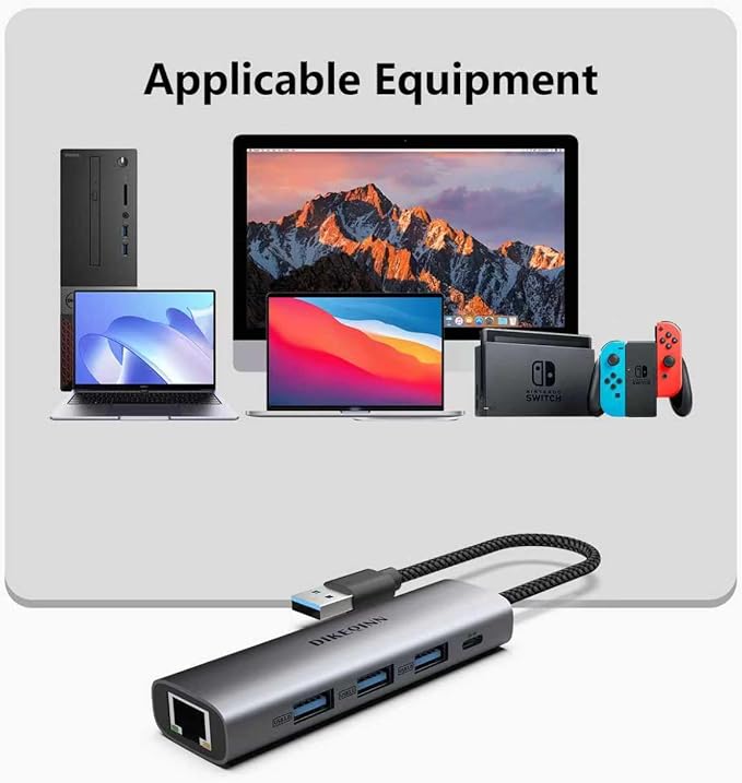 DIKEQINN 5-in-1 USB Hub with Gigabit Ethernet Ports and 3 USB 3.0 Ports - Image 9