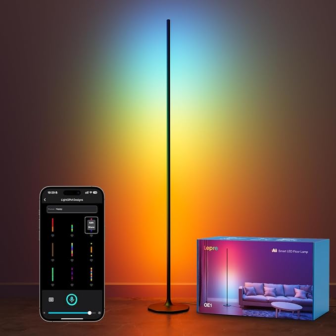 Lepro OE1 AI Corner Floor Lamp, Smart RGBICW LED Corner Lamp by Lepro