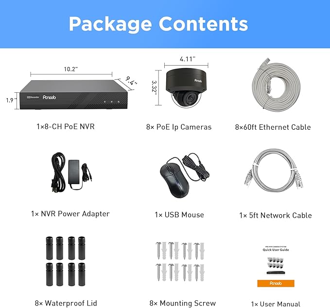 PANOOB 8 Channel Security Camera System, 8X 4K IK-10 Vandal-Proof PoE Dome - Image 8