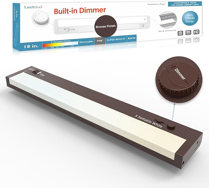 Leetdud Under Cabinet Lighting Plug in or Hardwired Built-in Dimmer, 18 Inch 9W by Leetdud