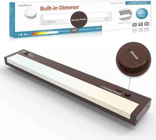 Leetdud Under Cabinet Lighting Plug in or Hardwired Built-in Dimmer, 18 Inch 9W by Leetdud