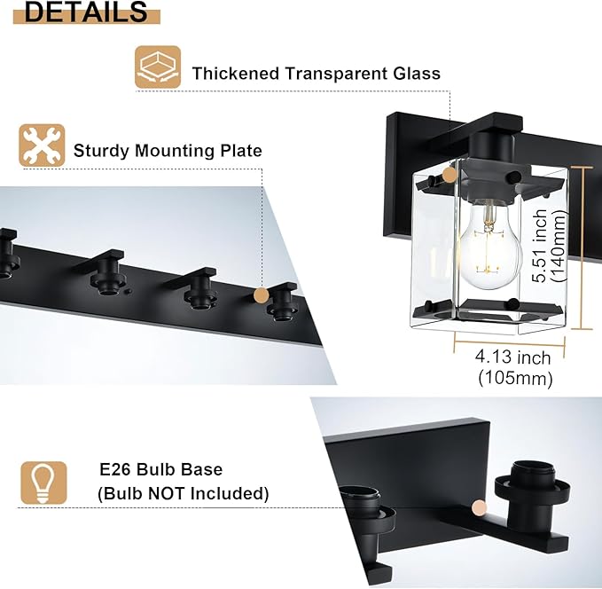 WINSHEN 6-Light Bathroom Light Fixture Black Finish, Modern Vanity Lighting - Image 7