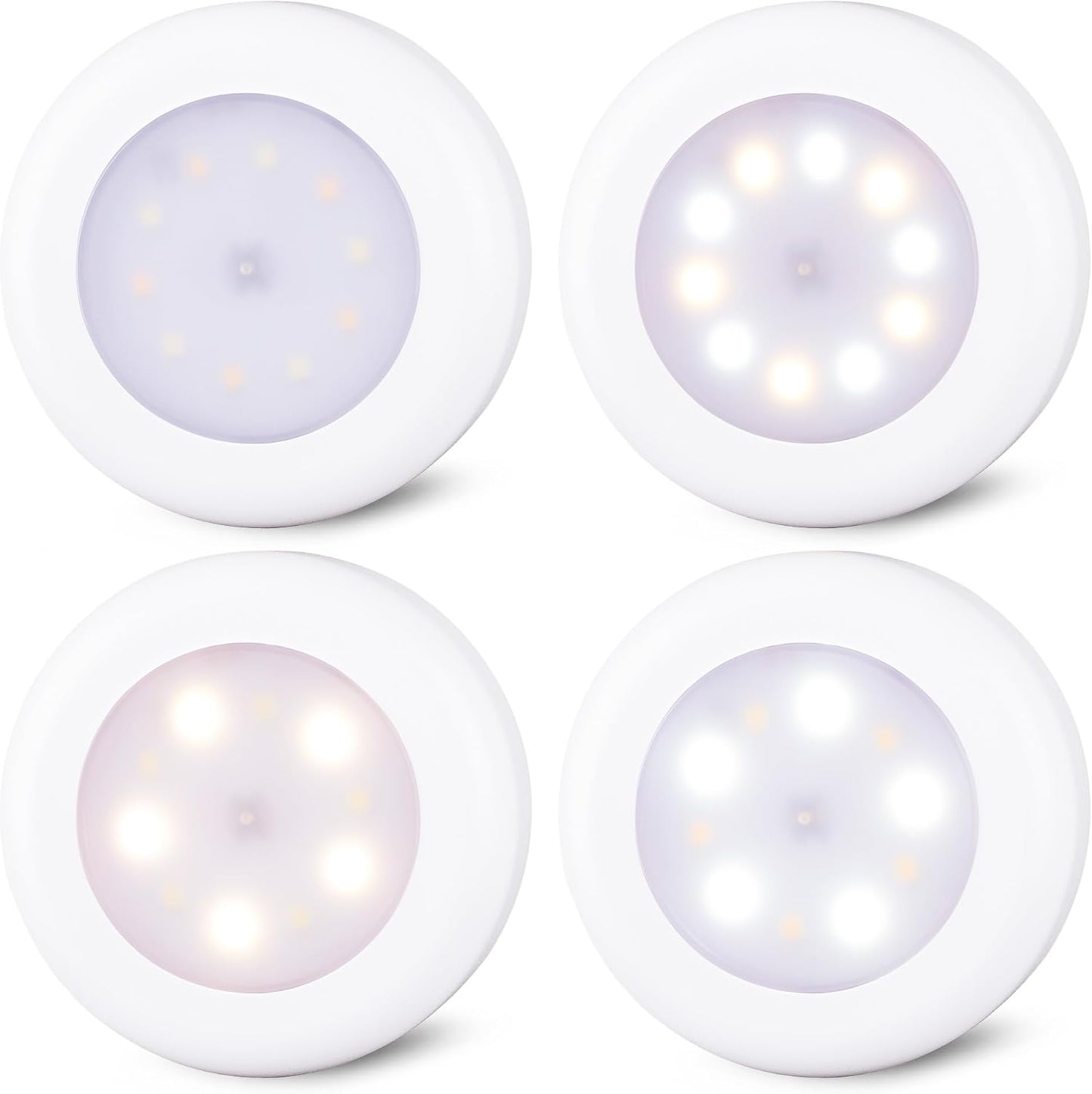 STAR-SPANGLED 4 Pack 3.1” Dimmable Push Tap Lights, Stick on LED Touch Puck Lights AA Battery Operated, 3 Color Modes Sticky Button Lamps for Classroom, Kitchen, Under Cabinet, Closet