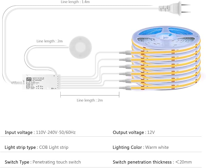 CHNMALITAI COB LED Strip Lights 12V Penetrable Wood Touch Dimmable LED Under - Image 4