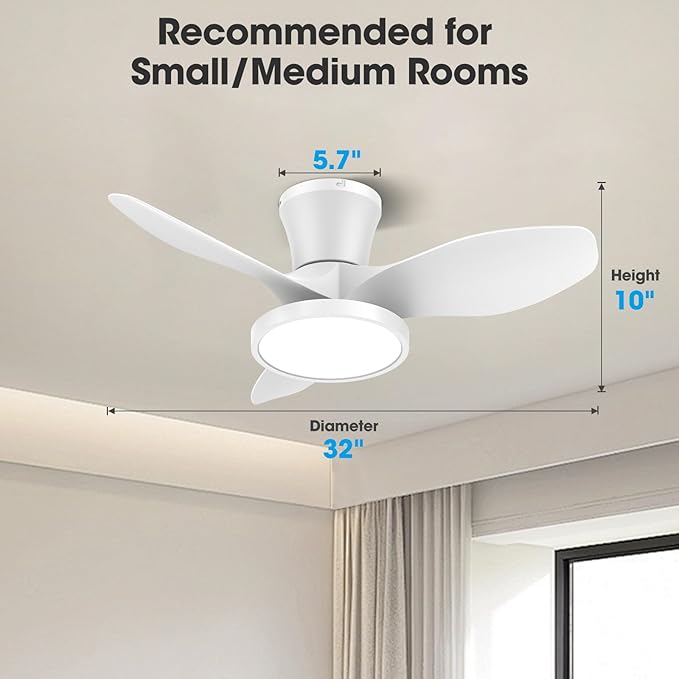 ocioc Quiet Ceiling Fan with LED Light DC motor 32 inch Large Air Volume Remote - Image 9