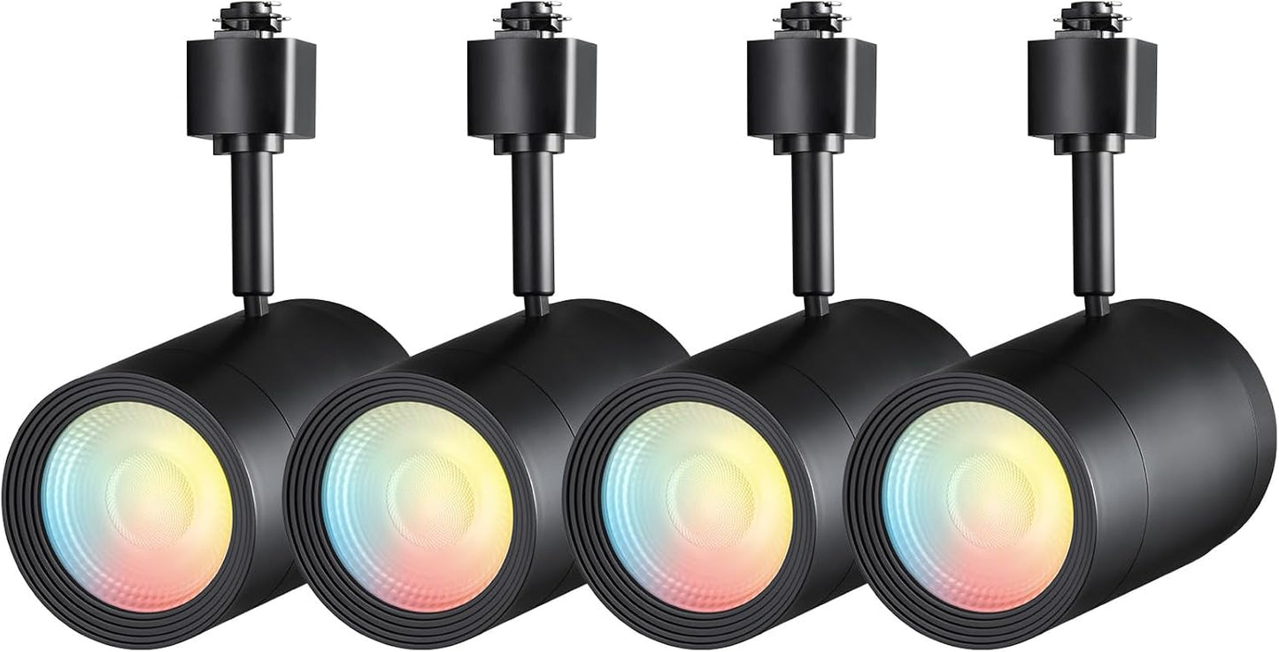 LEONLITE 4-Pack Retail Pro Series 17.5W H Track Lighting Heads, 5CCT, Black | 1200LM, CRI90 Dimmable Commercial Track Light Heads for Store, H Track Lighting, ETL FCC T24, 2700K/3000K/3500K/4000K/5000K