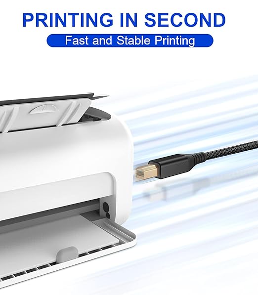 sweguard Printer Cable 10ft, USB-A to USB-B Cable, High Speed Nylon Braided - Image 3