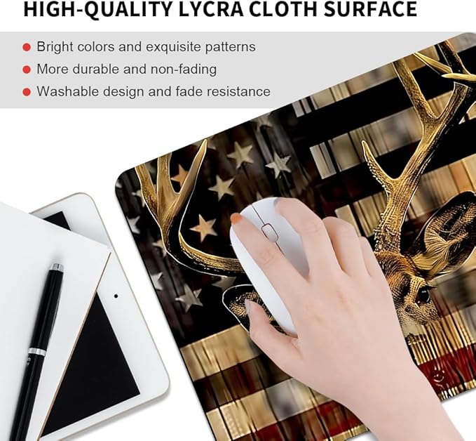 Wood Grain American Flag Hunting Deer Square Mouse pad, Waterproof, Anti Slip - Image 3
