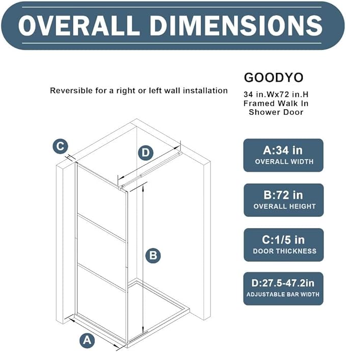Goodyo Shower Door 34“ X 72” Fixed Frost Tempered Glass Shower Screen Panel - Image 4