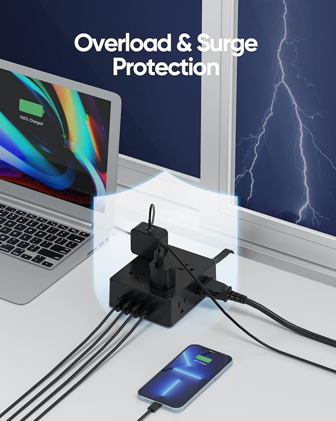 Surge Protector Power Strip, Olcorife Ultra Thin Flat Plug Extension Cord 5ft - Image 6