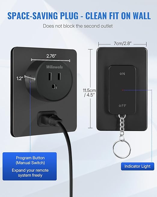 Black Remote Control Outlet, WILAWELS Wireless Light Switch - Image 6