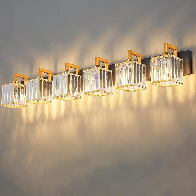 FDPBY Modern Bathroom Vanity Light 6-Lights Black Gold Crystal Wall Lamp by FDPBY