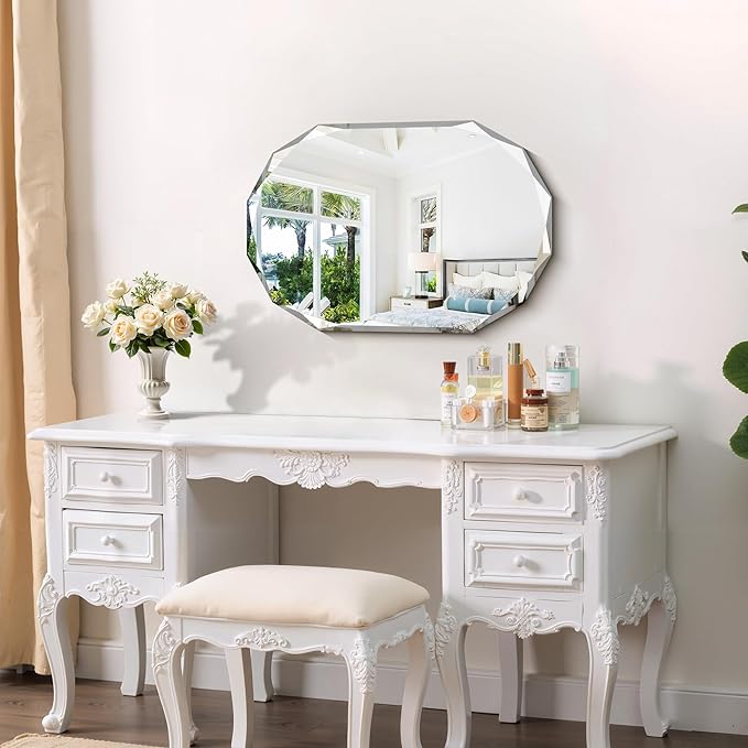 GLASHOM Beveled Edge Frameless Bathroom Mirror, Oval Wall Mirror - Image 2