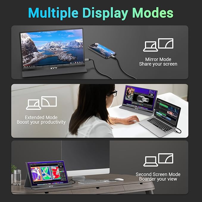 KYY Portable Monitor 15.6'' FHD 1080P USB C HDMI Gaming Monitor Ultra-Slim IPS - Image 7